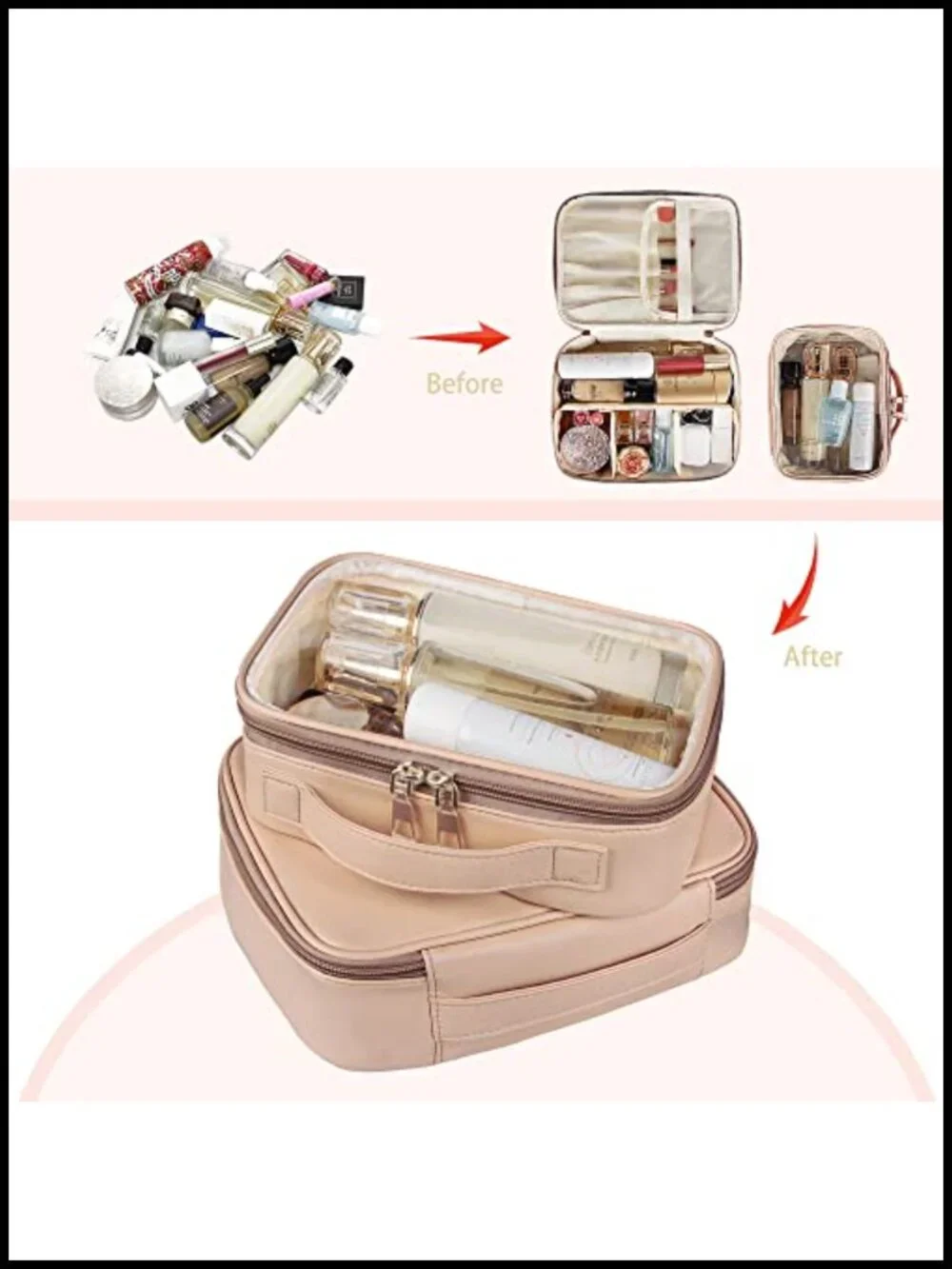 2PCS PU Leather Cosmetic Bags Set, Waterproof Travel Makeup Organizer with